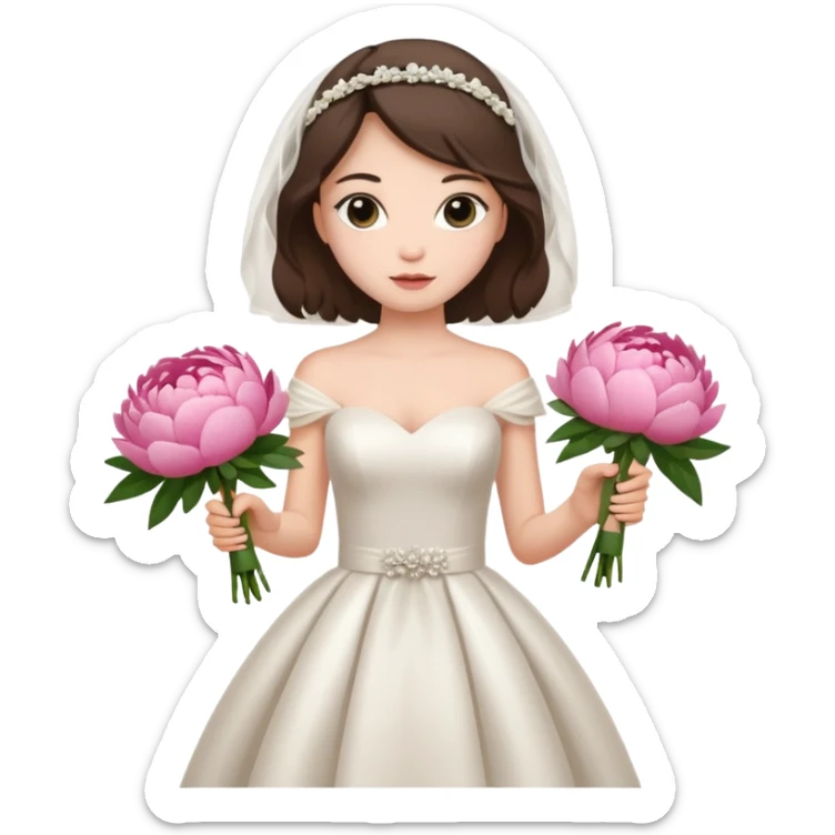 girl in a chic wedding dress and with peonies in her hands sticker