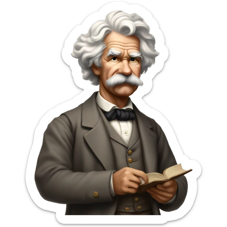 Mark Twain Known for The Adventures of Huckleberry Finn, Twain captured the complexities of American society, especially in terms of race and class. sticker