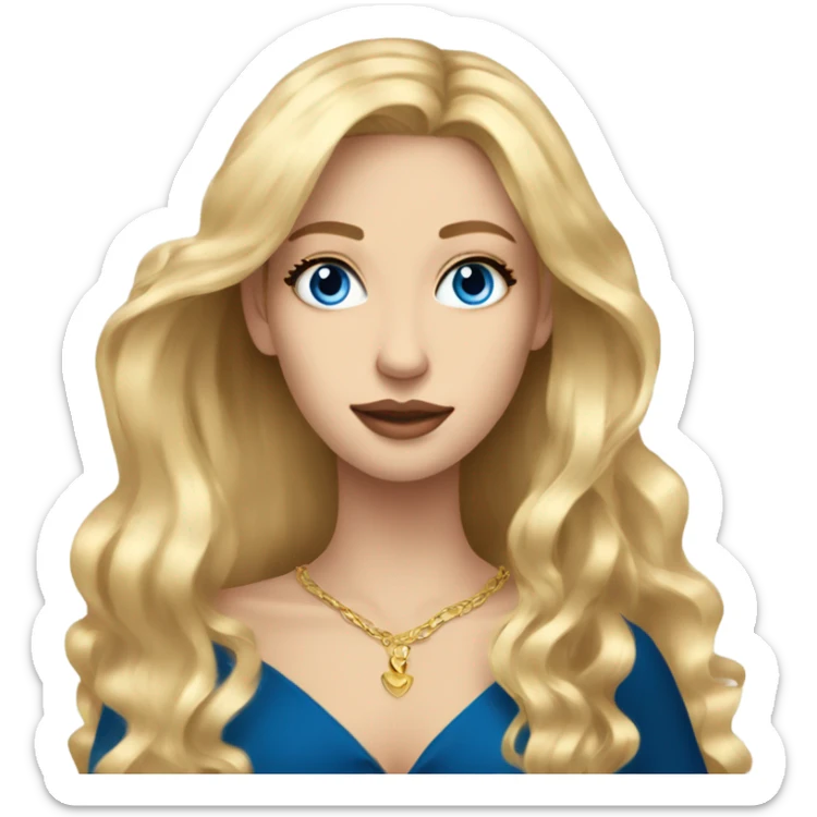 Beautiful skinny woman long blonde hair in dark dress with blue eyes gold earrings with book  sticker