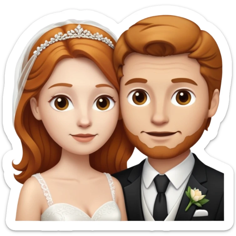 wedding couple with white man with brown hair and white woman with light ginger hair sticker