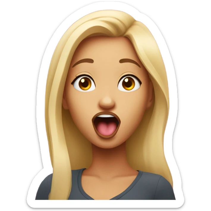 Girl making a funny face where shes sticking her tongue out. She is very beautiful, 4K, ultra quality, no flaws, cute. She is also looking upwards sticker