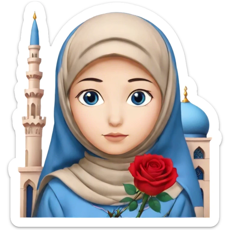 Turkish beautiful finish Konya girl blue eyes with hijab and rose dress on mosque sticker