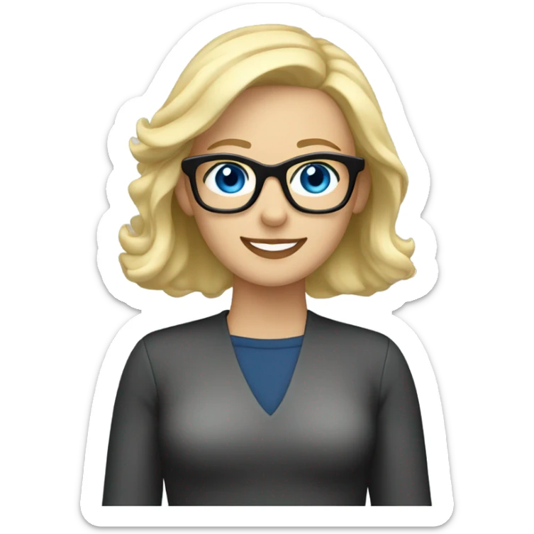 Blonde Caucasian woman blue eyes and black glasses waving sticker