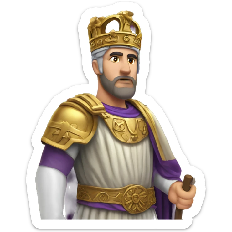 Byzantine emperor holding the purple Byzantine flag and behind him one of the Byzantine building sticker