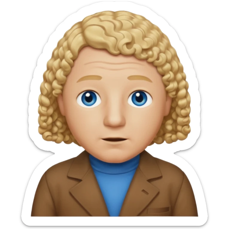Curly Howard from the Three Stooges with blue eyes, blonde hair, brown outfit sticker