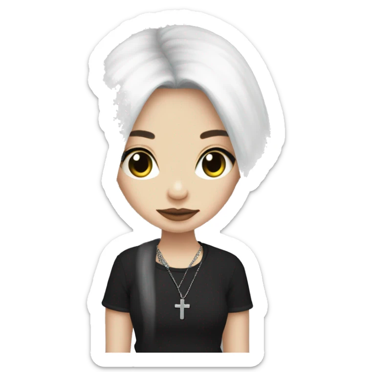 white long hair brunette girl black shirt goth cross necklace sticker