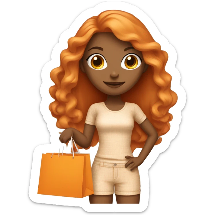 Tan girl with long orange hair wearing cute outfit holding shopping bags sticker