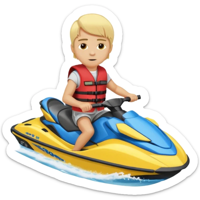 Bad boy  blonde hair with a red live west on the  blue yellow JetSki sticker