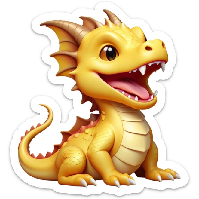 Cinematic Cute Yawning Dragon Portrait Emoji, Head tilted slightly with a dramatic, wide-open yawn, showcasing a soft, lustrous scaled body with gently drooping fins and half-closed, drowsy eyes, each scale rendered in exquisite detail under natural light; high shine, relaxed yet expressive, styled with a dash of fantastical charm, soft glowing outline, capturing the essence of a sleepy yet affectionate dragon that appears ready to stretch out and rest in its enchanted lair! sticker