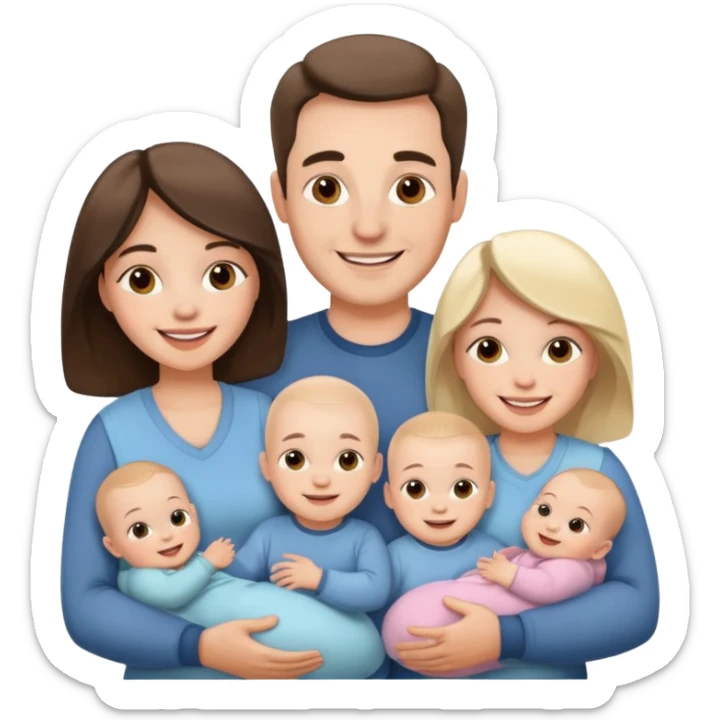 Family emoji with a mom and a dad, an older sister and two young twins sticker