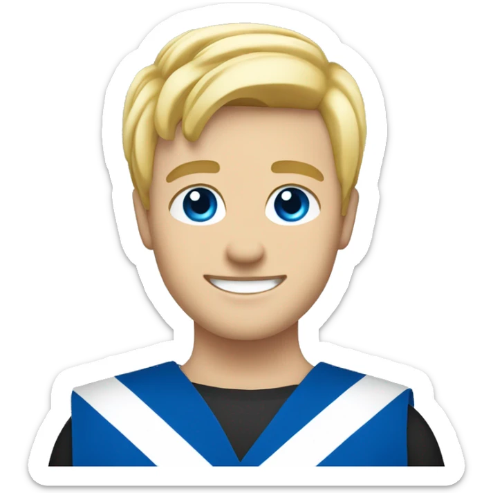 Male with blonde hair and blue eyes waving hand smiling with a Scotland flag 🏴󠁧󠁢󠁳󠁣󠁴󠁿  sticker