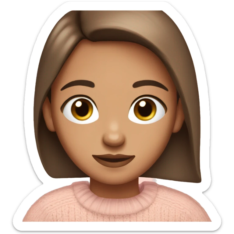 Straight down brown hair,blue eyes, long eyelashes,with peach/tanned  skin in a light pink jumper  sticker