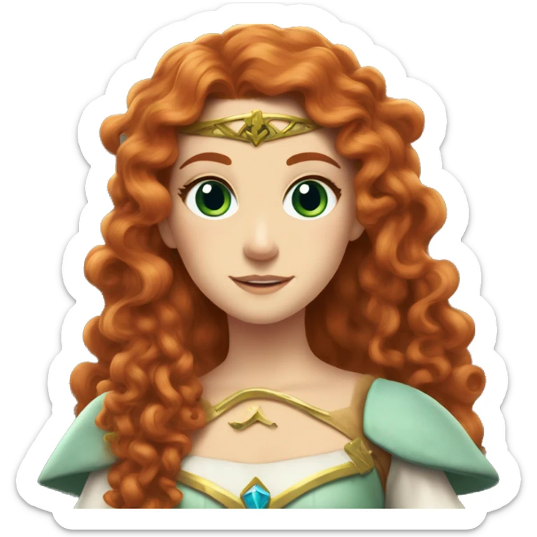 a white girl with long red curly hair and freckles, cosplaying Princess Zelda posing and smiling sticker