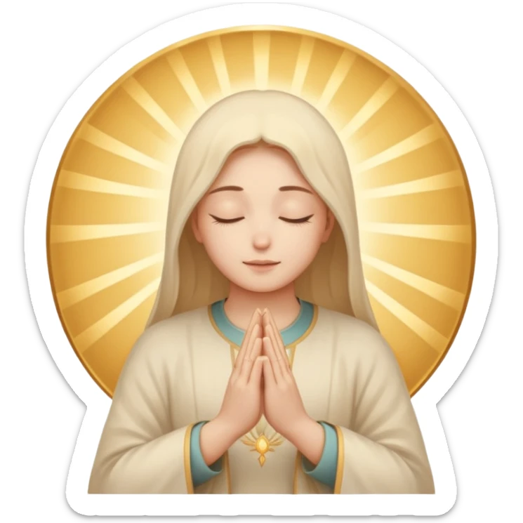 serene hands in prayer emoji with gentle sunrise background, soft golden hues, subtle rays of light, spiritual awakening, gratitude sticker