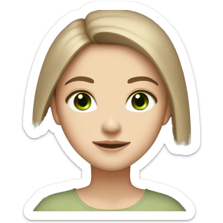 white girl with long brown hair and green eyes in beige clothes sticker