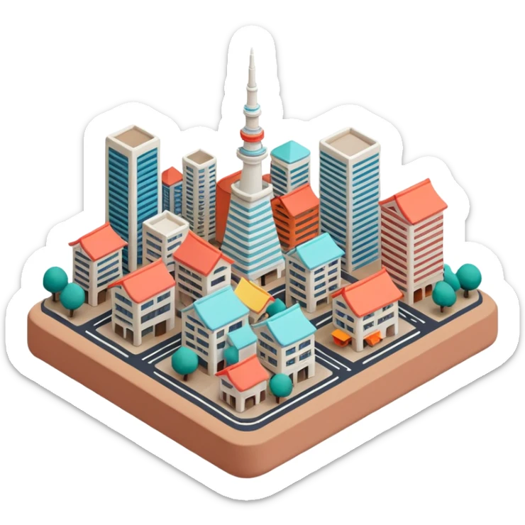 isometric tokyo clay 3d sticker