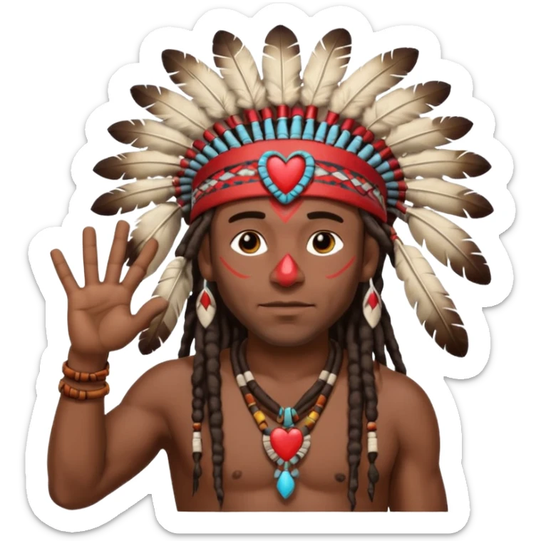 Black American man dark brown with dreads with a American Indian headdress with doing heart me sticker