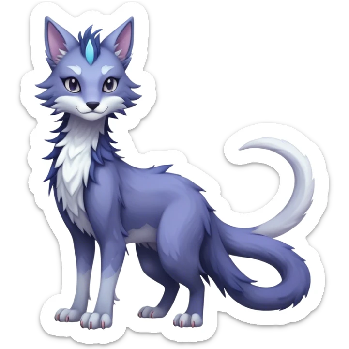 Kawaii dark edgy fantasy pastel ethereal feline-vernid-sergal-fursona animal creature with a tufted tail full body sticker