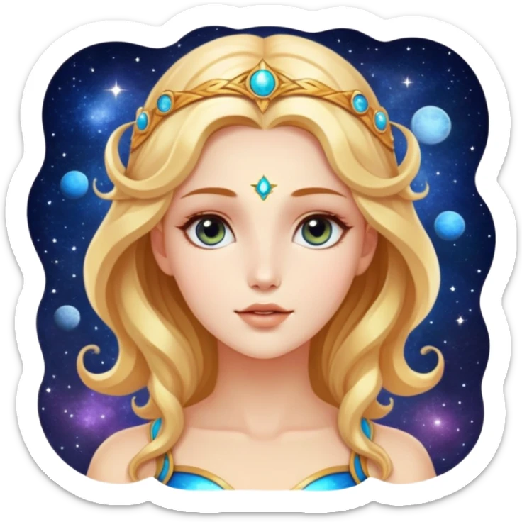 closeup head portrait of universe goddess Sophia with pretty perfect feminine attractive face, cosmic beauty with detailed delicate facial features, head only isolated, no body sticker