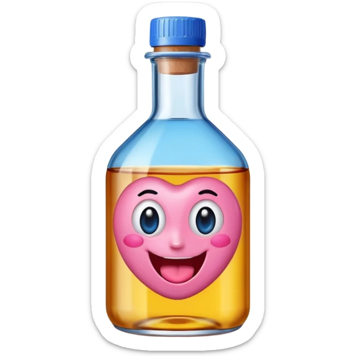 Smiling bottle of oil pink with silly face tongue out blue top sticker