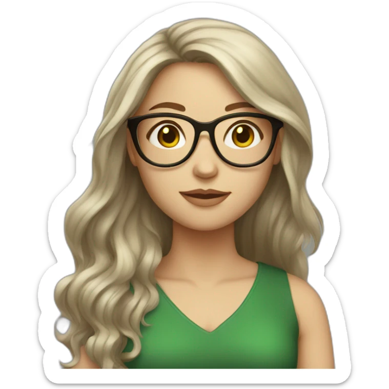 A white Girl with glasses,Brown long hair, grenn dress sticker