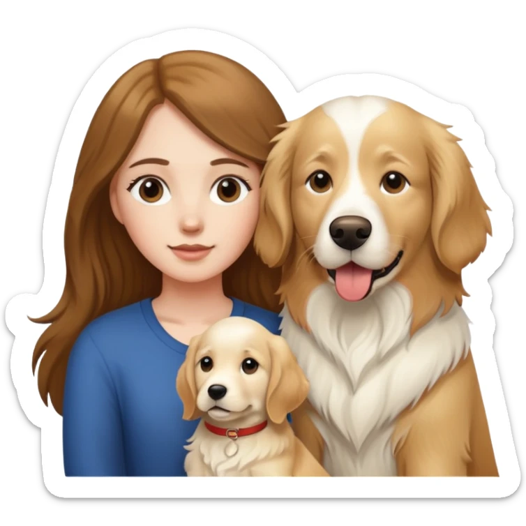 White girl with long brown hair and an English cream retriever sticker