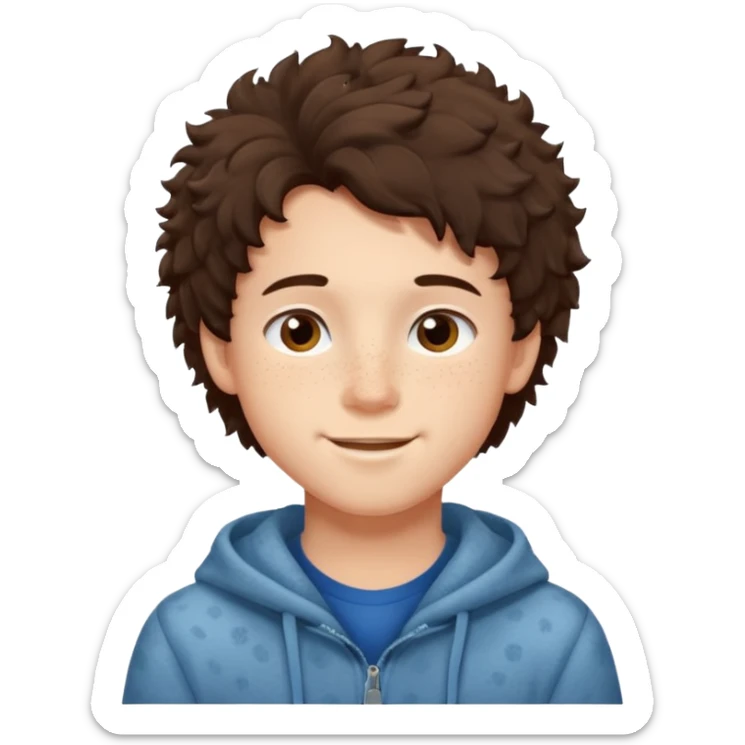 cute brunnete boy with fluffy hair light skin and freckles sticker