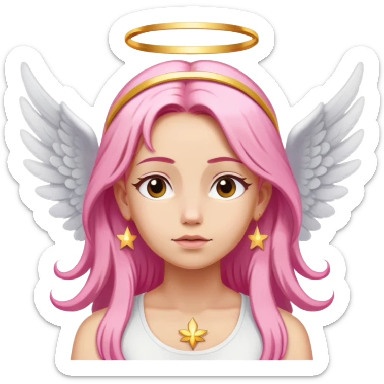 woman with long blonde hair as an angel meditating with pink hair accessories sticker
