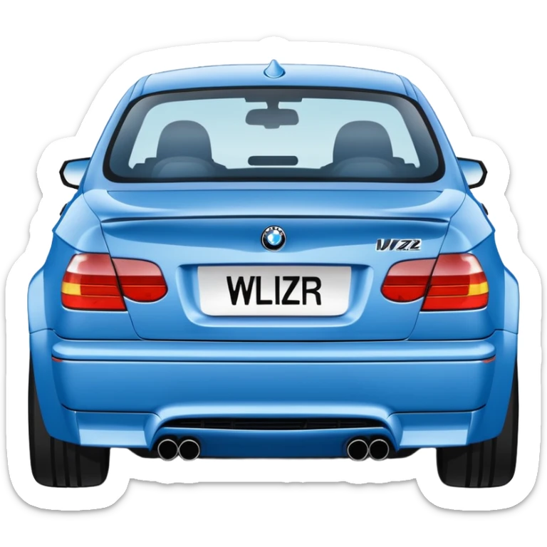 Make me an emoji with a blue bmw M3 and some kind of sign that says ‘W LZR’ sticker