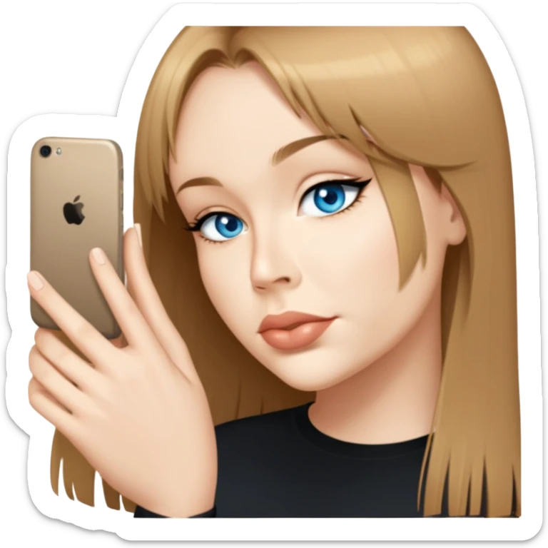 female, wearing black shirt, long middle-blonde hair with thin bangs sticker