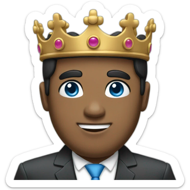 man with blue eyes and black hair wearing a crown and in office suit sticker