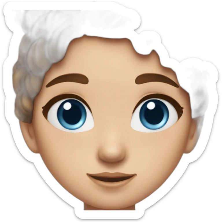 Girl with blue eyes, eyelashes, freckles, brown hair in two messy buns sticker