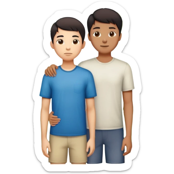skinny tall asian guy with short fat asian kid whose darker and they’re in front of palm trees sticker