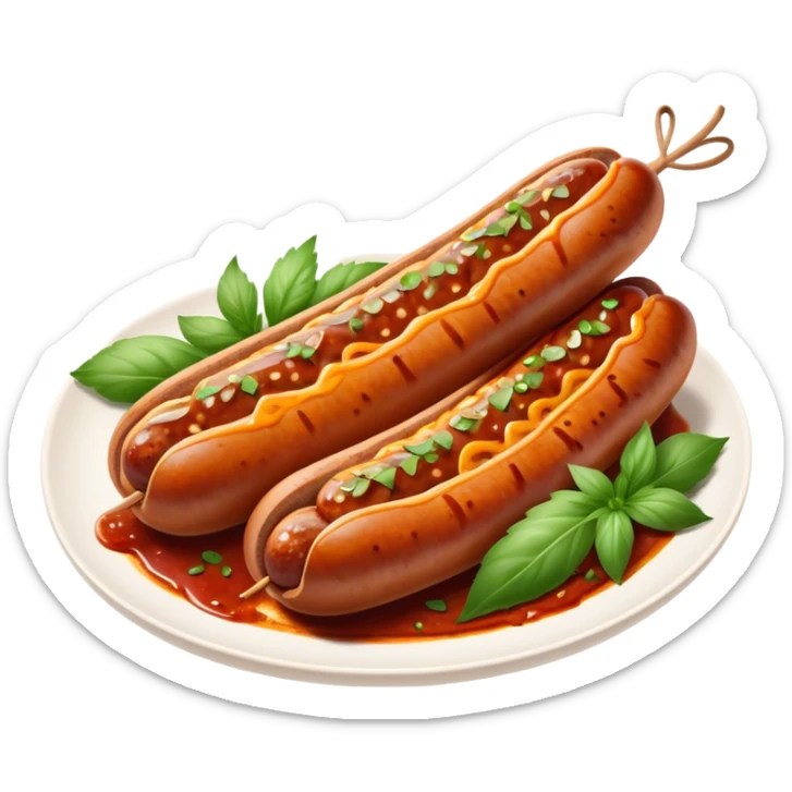 Cinematic spicy chipotle sausage, glistening with smoky, tangy sauce, charred and grilled to perfection, sliced open to reveal juicy filling, served with fresh herbs, rich and flavorful, detailed and appetizing. sticker