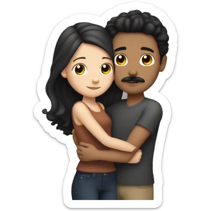 White boy with black hair and mustache hugging white girl with brunette hair sticker
