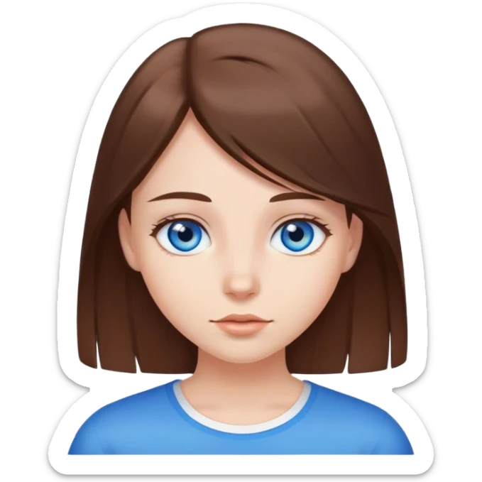 a girl with straight brown hair and blue eyes sticker