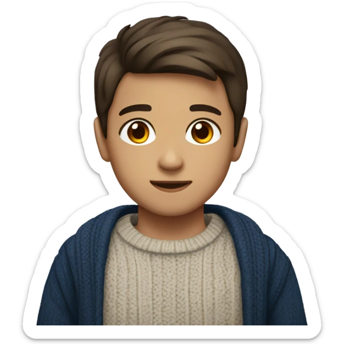 young boy, hispanic, brown hair, short hair, brown eyes, dark blue winter sweater sticker