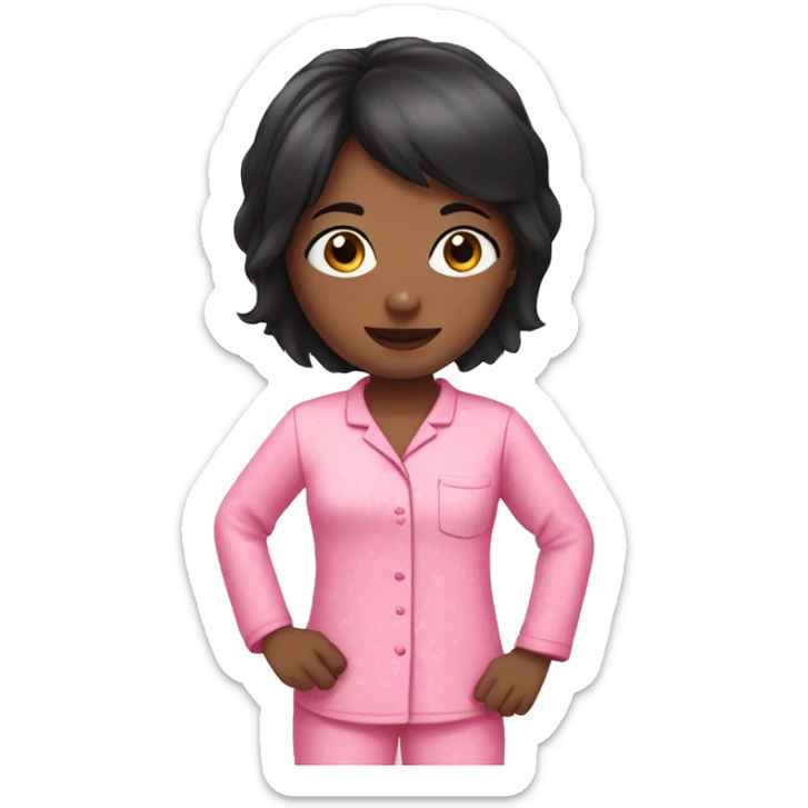 Straight black hair girl wearing pink pajamas  sticker