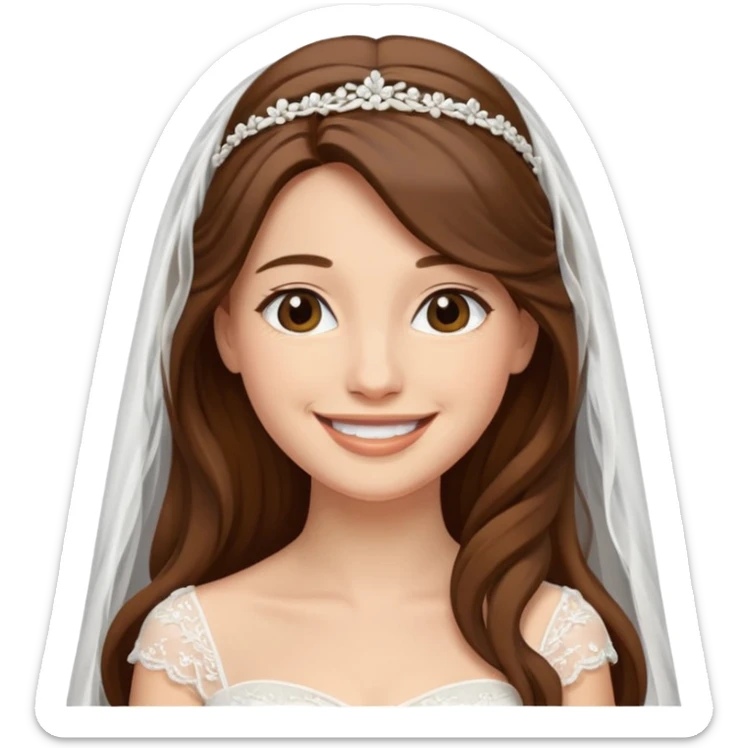 Blonde skin bride with a long veil with brown hair with a chin on her face sticker