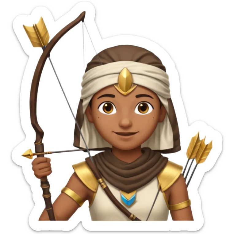 Emoji portrait of an Egyptian archer. Headcloth and arrow, focused expression. sticker