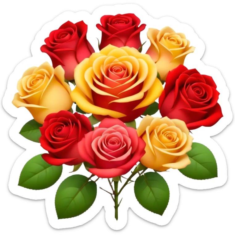 roses with gradient on petal starts yellow and bottom is red make a bouquet of them  sticker