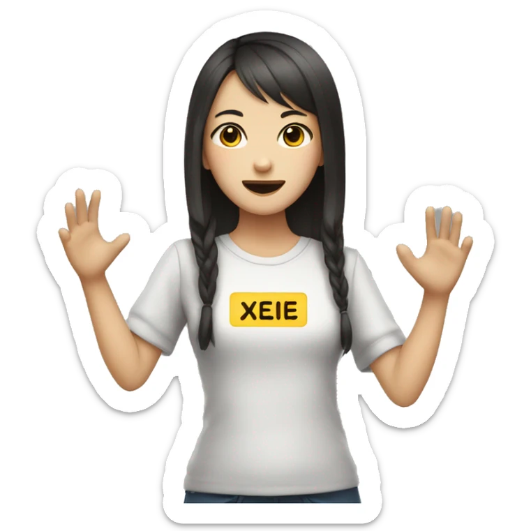 chinese girl saying with sign saying "xiexie" sticker