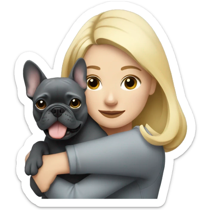 Blonde woman hugging dark gray french bulldog sticker