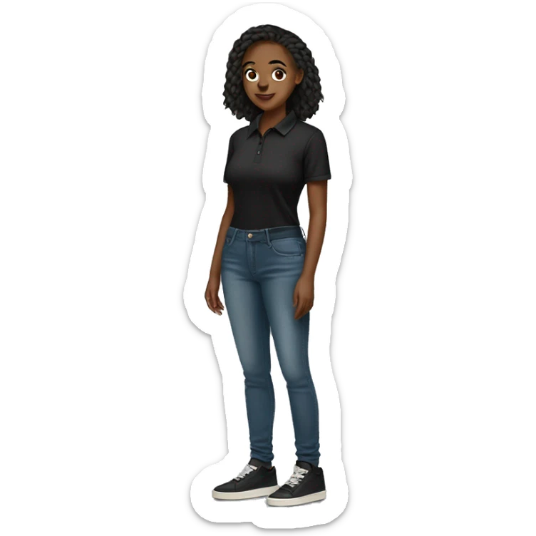 Blende girl with black polo shirt, wide Jeans and yeezy shoes sticker