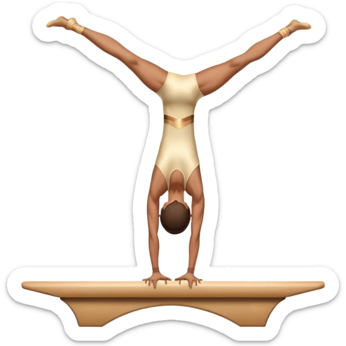 An artistic emoji of a professional sports acrobat performing a stunning balance pose on a narrow beam. The acrobat showcases perfect control, flexibility, and strength, executing an elegant handstand. The background features a bright gymnastics arena with spotlights. sticker