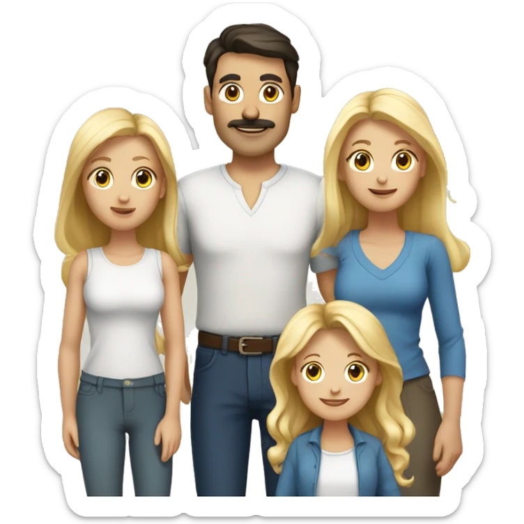 5 person European Family together consisting of 1 man with dark hair, one mother with light brown and 3 girls, with blonde hair sticker