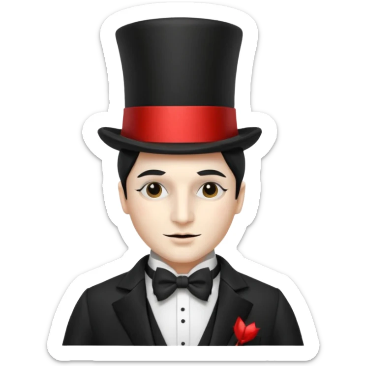 A french man with magician hat,half 🎭 mask on his head, white skin tone sticker