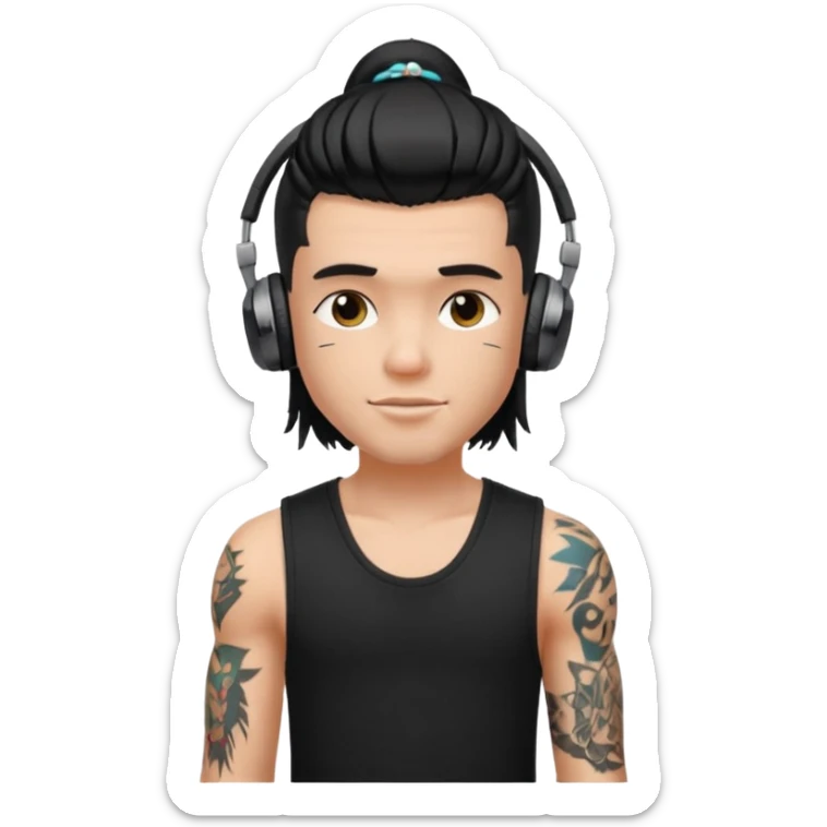 a pretty bratz guy with mullet and earphones and a sleeveless black top with tattoos on arm sticker