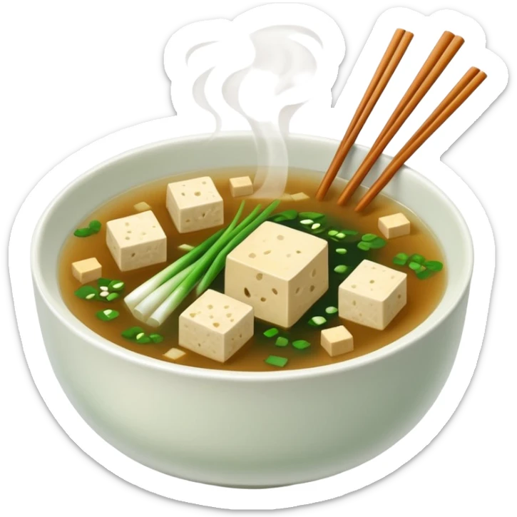 traditional minimalistic japanese miso soup with wakame, spring onion and tofu but no other toppings sticker