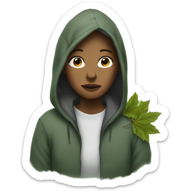 homeless woman in a hoodie with leaves and branches in her hair
 sticker
